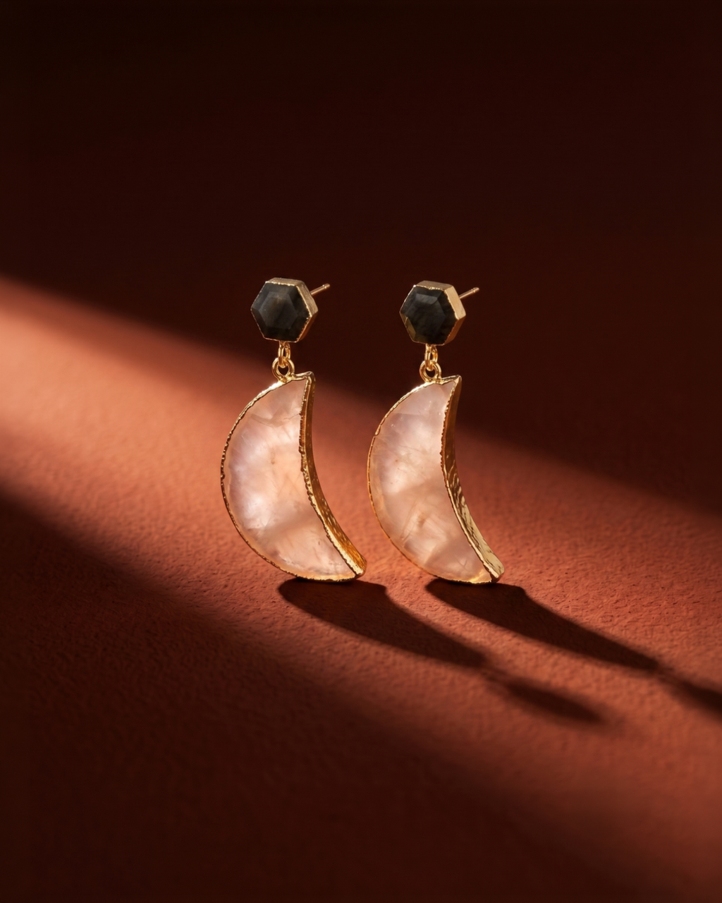 Aretes de Luna Cuarzo Rosa