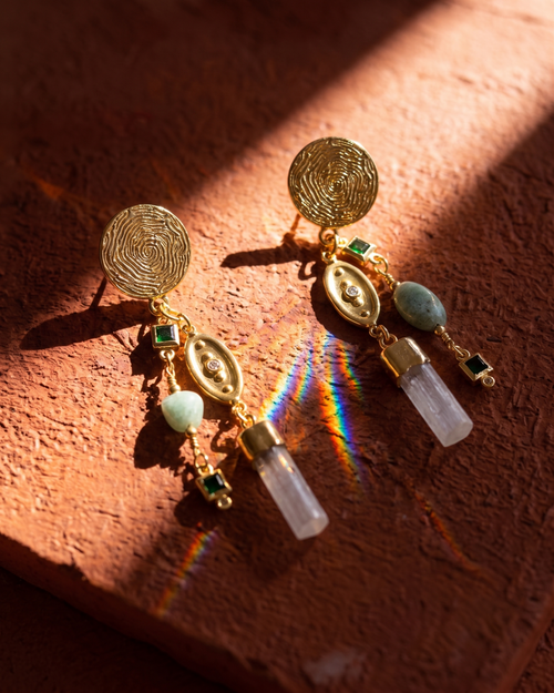 Aretes Largos de Amazonita y Selenita