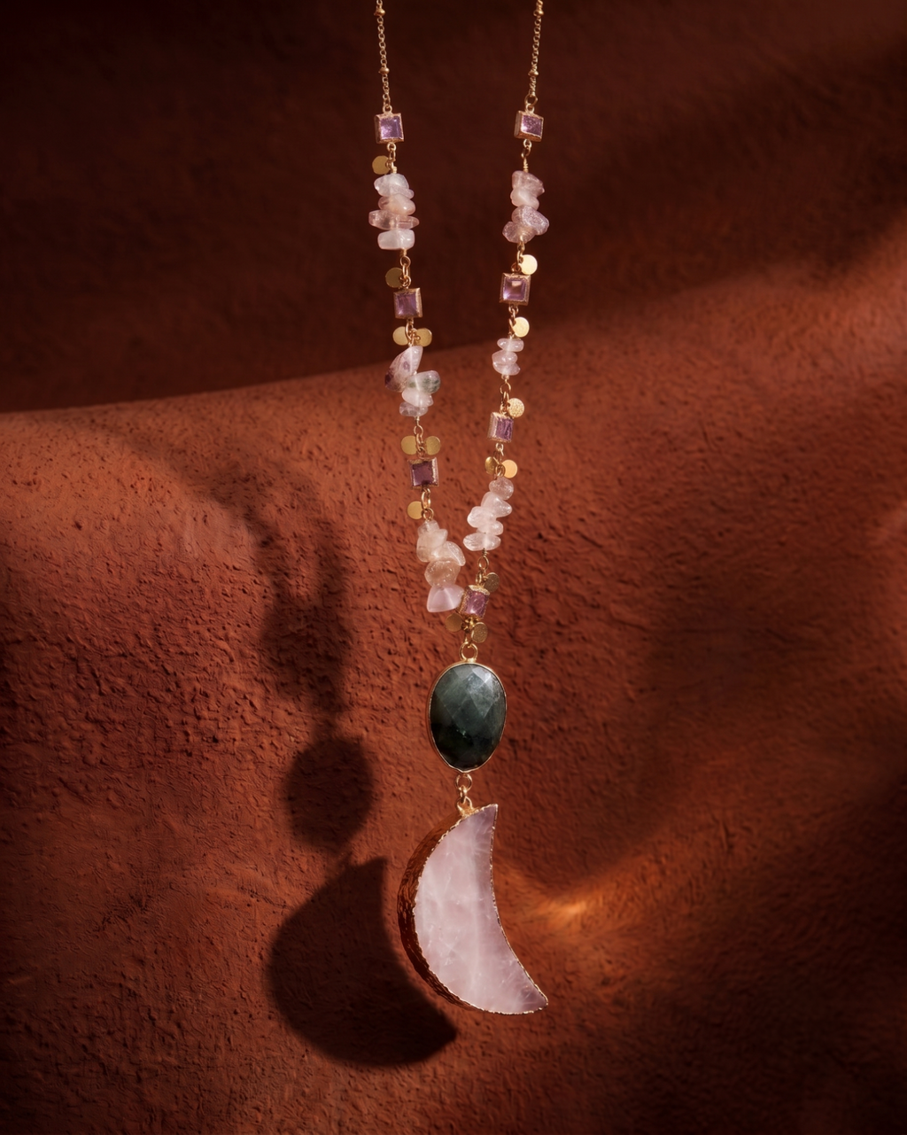 Collar Boho Luna Cuarzo Rosa
